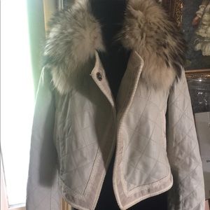 Bcbg leather and fur collar coat